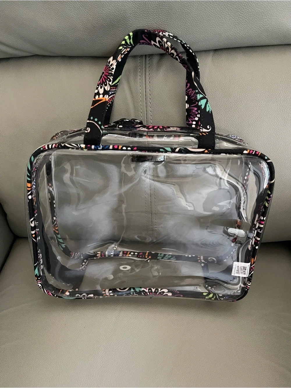 Vera Bradley Clear Cosmetic Case with Black Floral Trim